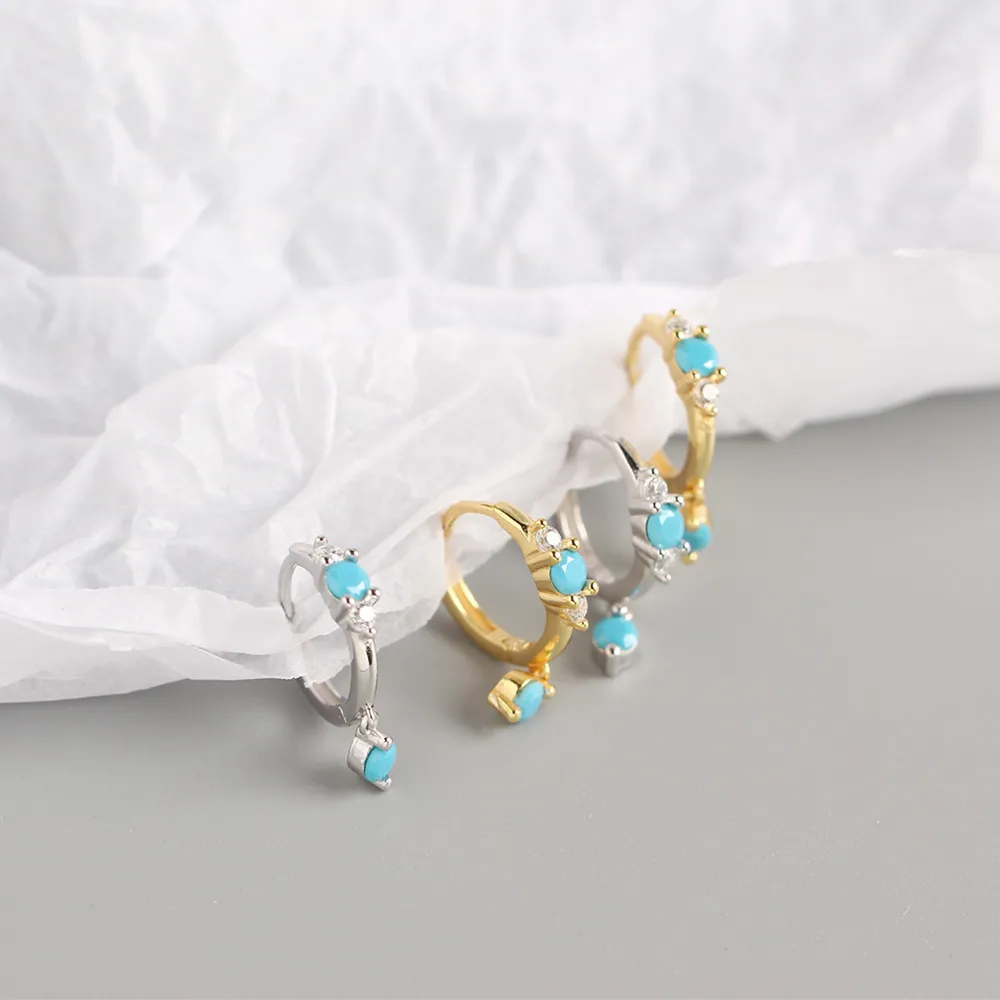 

WPB 925 Sterling Silver Earrings Turquoise Circle Stud Earrings Women Retro Style Trend Jewelry Office Party Gift Banquet