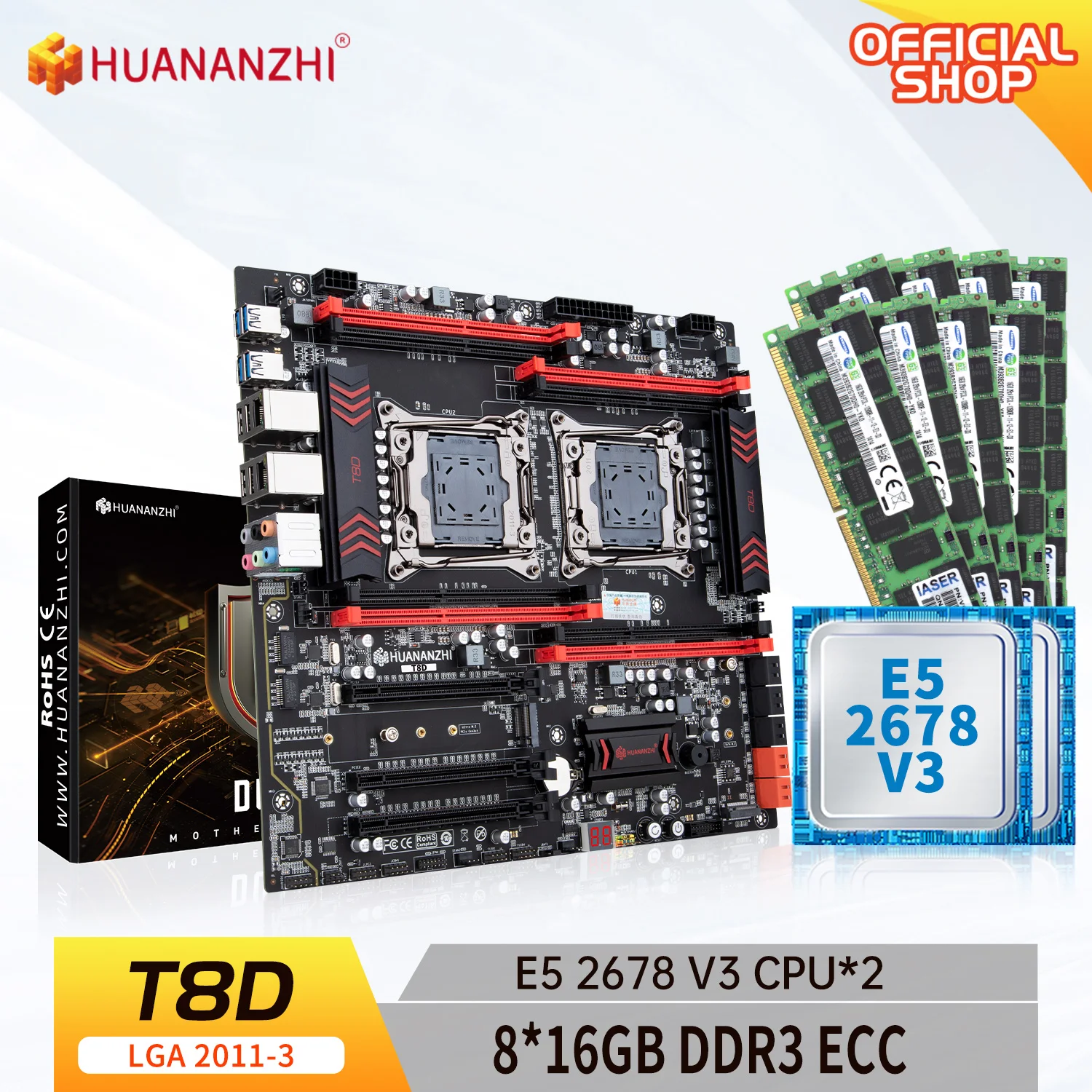 HUANANZHI T8D LGA 2011-3 материнская плата Intel Dual с XEON E5 2678 V3 * 2 8*16 ГБ DDR3 RECC память