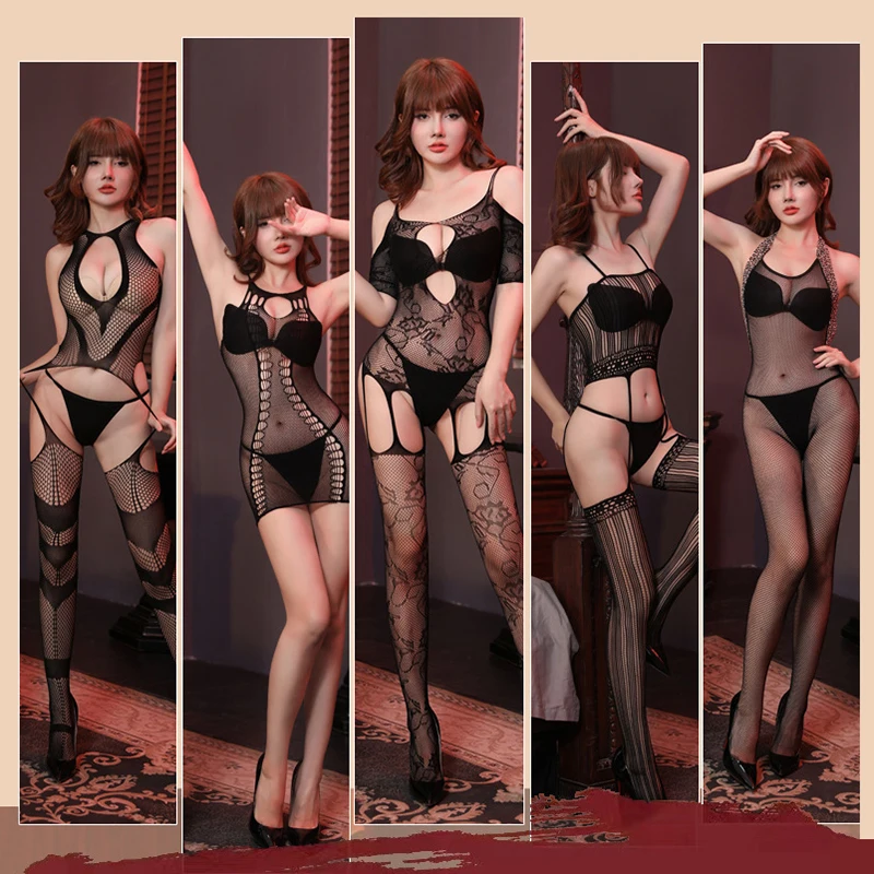 

Sexy Lingerie Erotic Bodysuit Temptation Hollow Net Stockings Clothing Combination Open File Jumpsuit Bodystocking Sex Gay Suit
