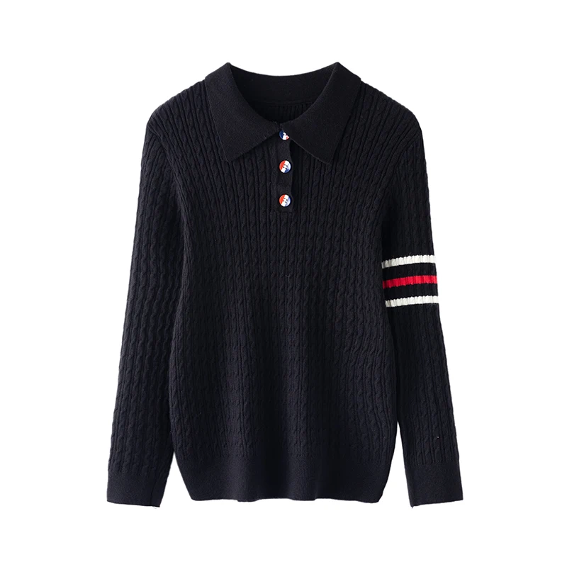 Классический женский трикотаж кардиган с воротником-поло модный шерстяной