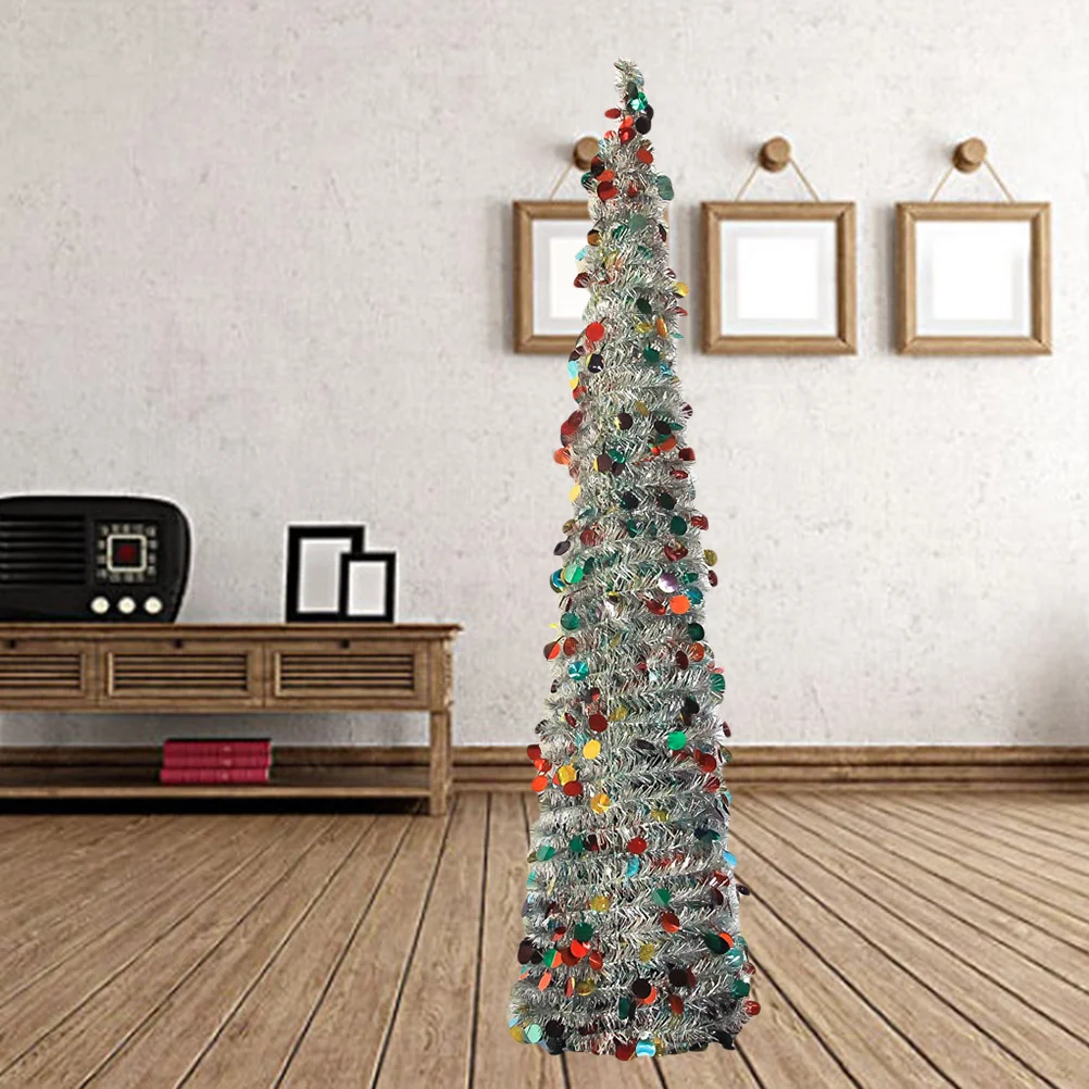 

Tinsel Christmas Tree: Collapsible Xmas Trees Silver Sequin Holiday Tree for Small Spaces Apartment Fireplace Party Home Office