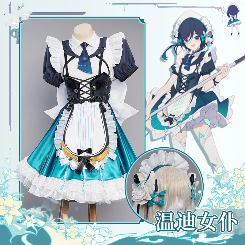 

Anime Genshin Impact Venti Game Maid Outfit Cute Dress Lolita Uniform Role Play Cosplay Costume Halloween Carnival Women 2022New