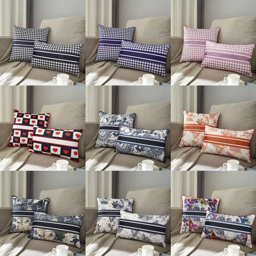 

Nordic Modern Luxury Pillow Plaid Houndstooth Short Fluff Pillowcase Bedside Sofa Waist Back Cushion Pillow Case Cover With Core