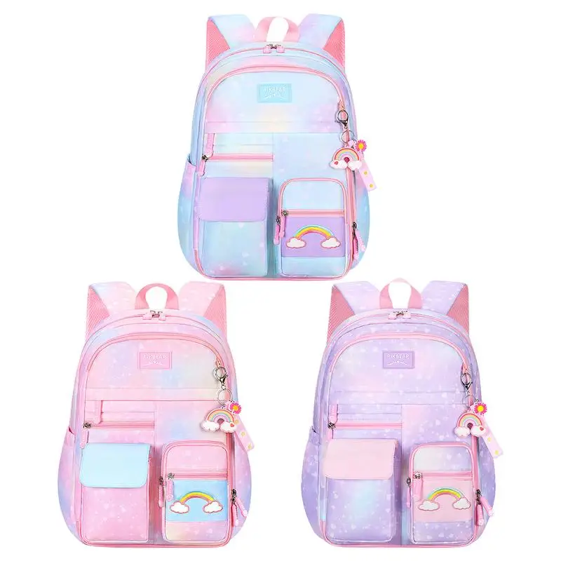 

School Bookbags Comfortable School Bookbags Waterproof Widened Thickened Shoulder Straps Rainbow Bookbag Gradient Pink Elementar