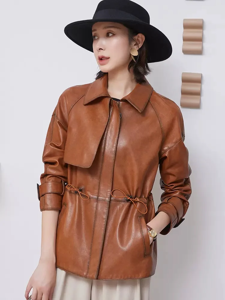 New Women Genuine Leather Down Jacket Autumn Winter Fashion Casual Wool Turn-down Collar Sheepskin Coat Loose Outerwear Female