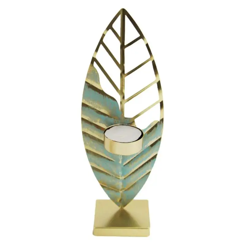 Metal Candlestick Stand Blue Leaf Shape Decorative Retro Candle Stand Universal Candlestick For Candlelight Dinner Portable