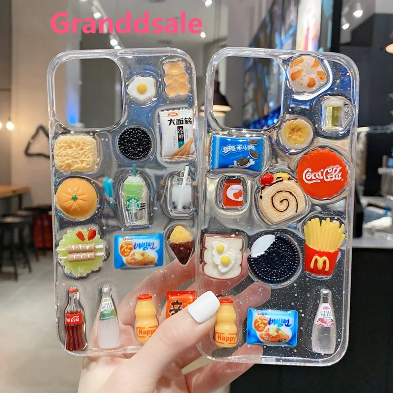 

3D Cartoon Korea Snacks Transparent Case For iphone 13 Pro Max 12 11 ins epoxy Silicone Cover for iphone X XS MA XR 7 8Plus SE20