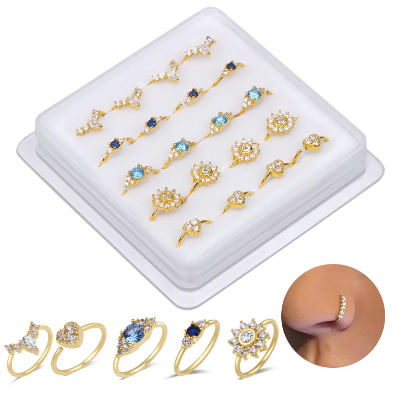 20 Pieces Nose Rings for Women Heart Cross CZ Cartilage Earrings Gold Silver Nose Ring Hoop Nose Piercing Jewelry