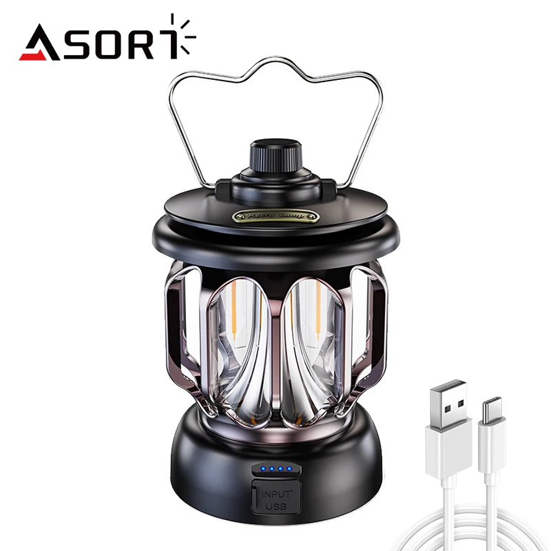 2022 New Portable Retro Camping Lights Stepless Dimming USB Rechargeable Outdoor Atmosphere Lighting Waterproof Tent Lights