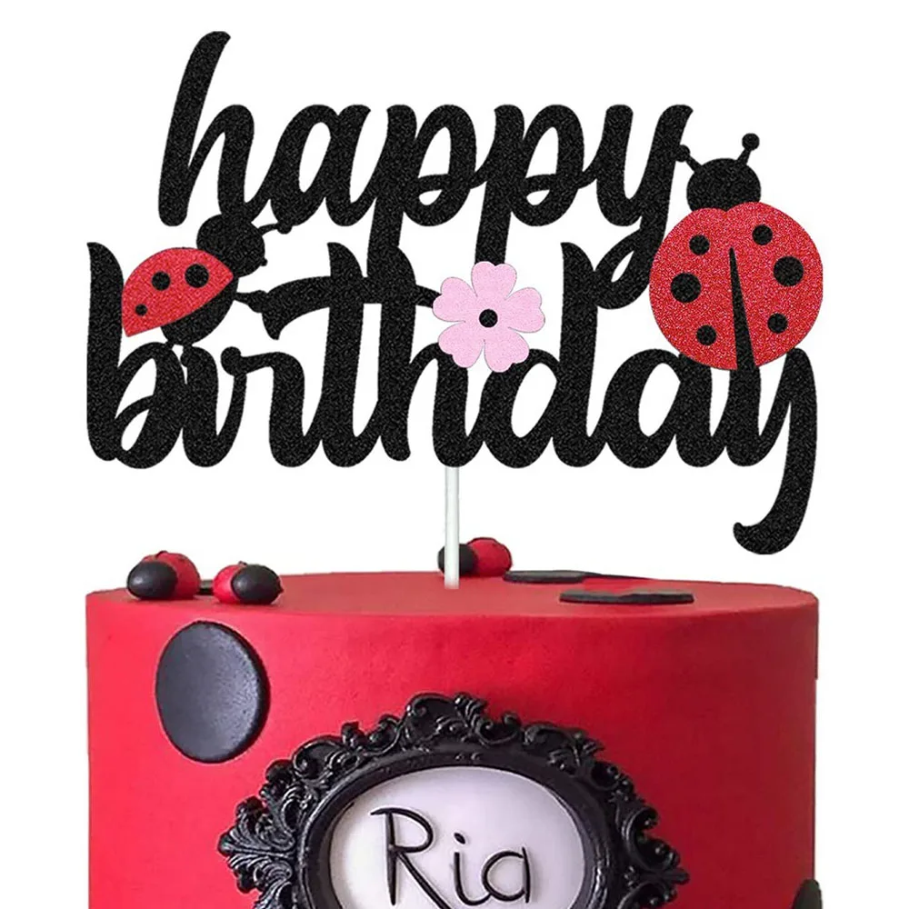 

Ladybug party cake topper Red Black Polka Dot cake decor Baby shower wedding girls kids Ladybug Birthday decoration