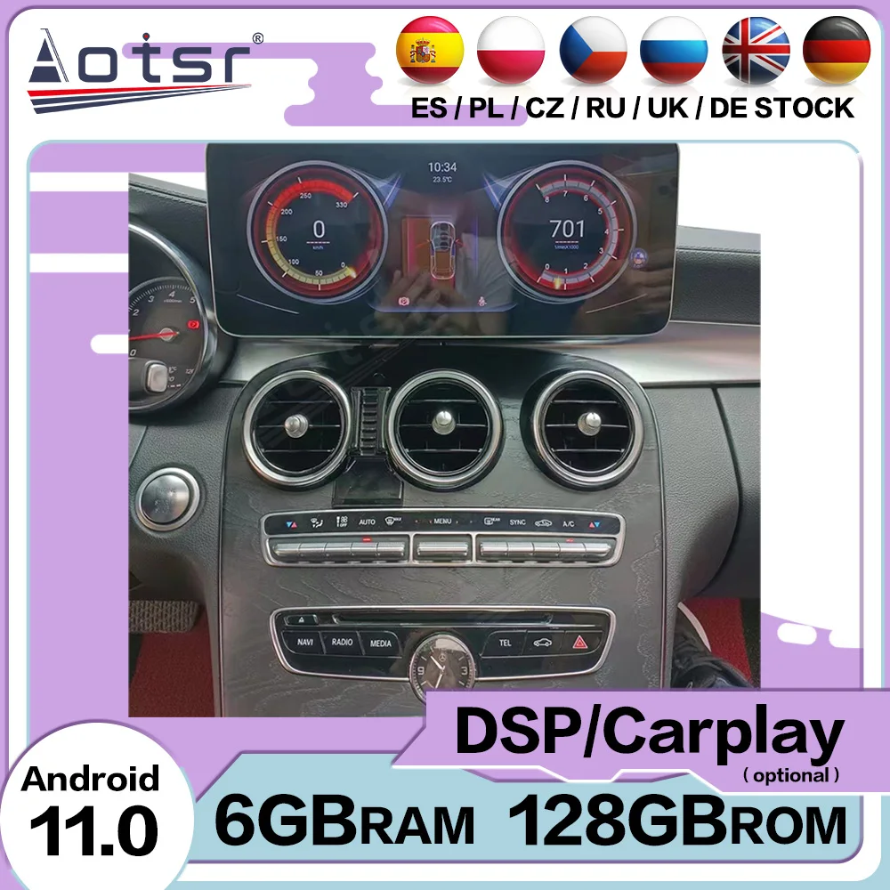 

Автомагнитола на Android 11 для Mercedes Benz C-Class W205 GLC-Class X253 V-Class W446 2016 2017 2018 Carplay GPS, автомобильный мультимедиа