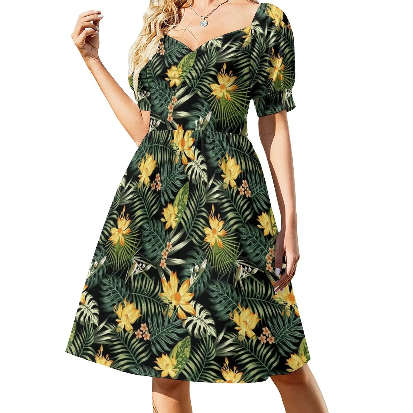 

Tropical Floral Dress Midnight Flowers Elegant Dresses Summer Streetwear Casual Dress Graphic Clothing 3XL 4XL 5XL