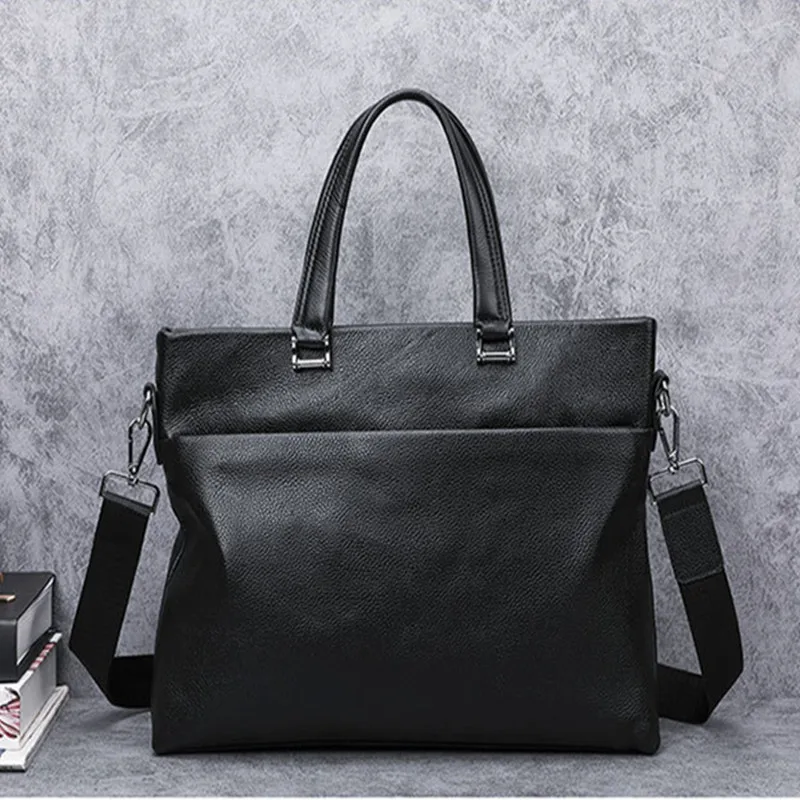 High Quality Genuine Leather Men Briefcase Luxury Black Business Handbag Man Office Shoulder Bag Cowhide Laptop Bags for Male