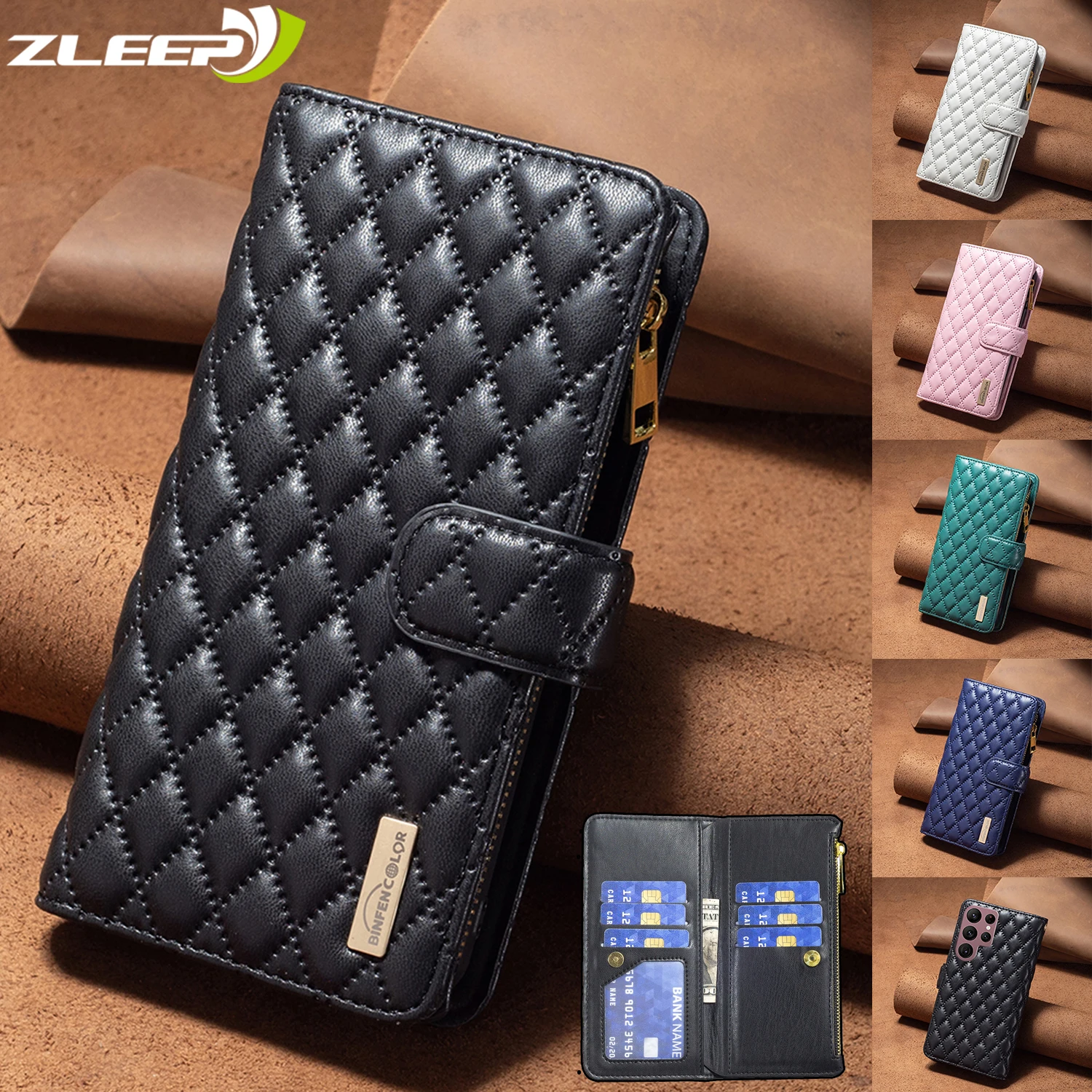 

Wallet Card Case For Samsung Galaxy S22 S21 S20 FE Plus Ultra Zipper Leather Flip Strong Magnetic Stand Holder Phone Bags Cover