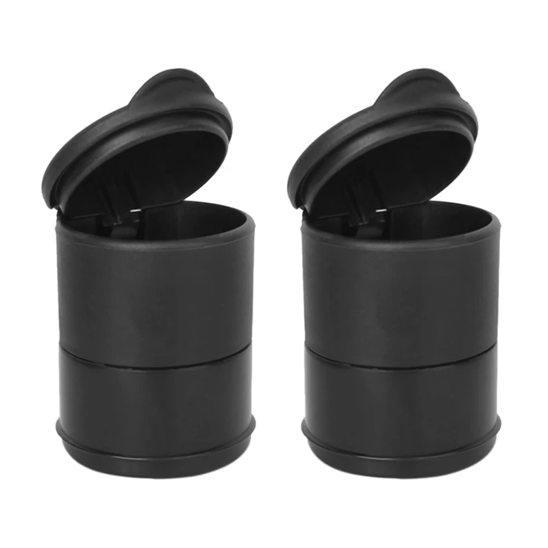 

2X Plastic Cigarette Ashtray Cup Holder With Lid For Office/Home/Car---Black
