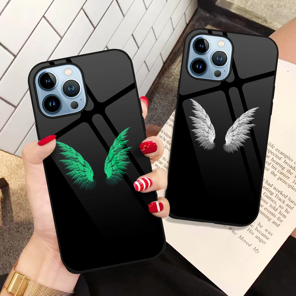 

Wing Luminous Glass Fundas for Iphone 14 11 13 Pro Max 12 Mini Cover for Iphone 7 8 Plus SE 2022 2020 6S XS X XR Phone Case