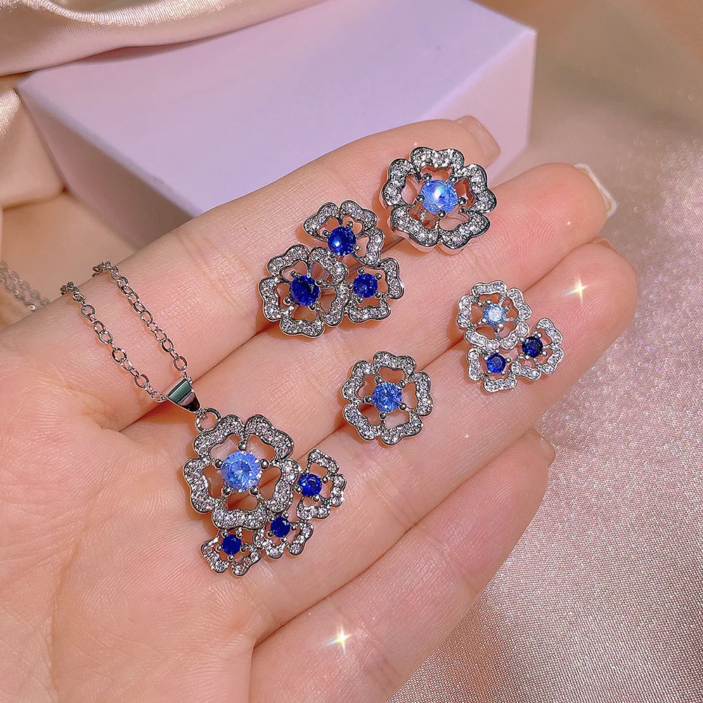 

Exquisite Women's S925 Sterling Silver Jewelry Set Square Cut Topaz Gemstone Earrings Ring Necklace Wedding Banquet Fine Jewelry