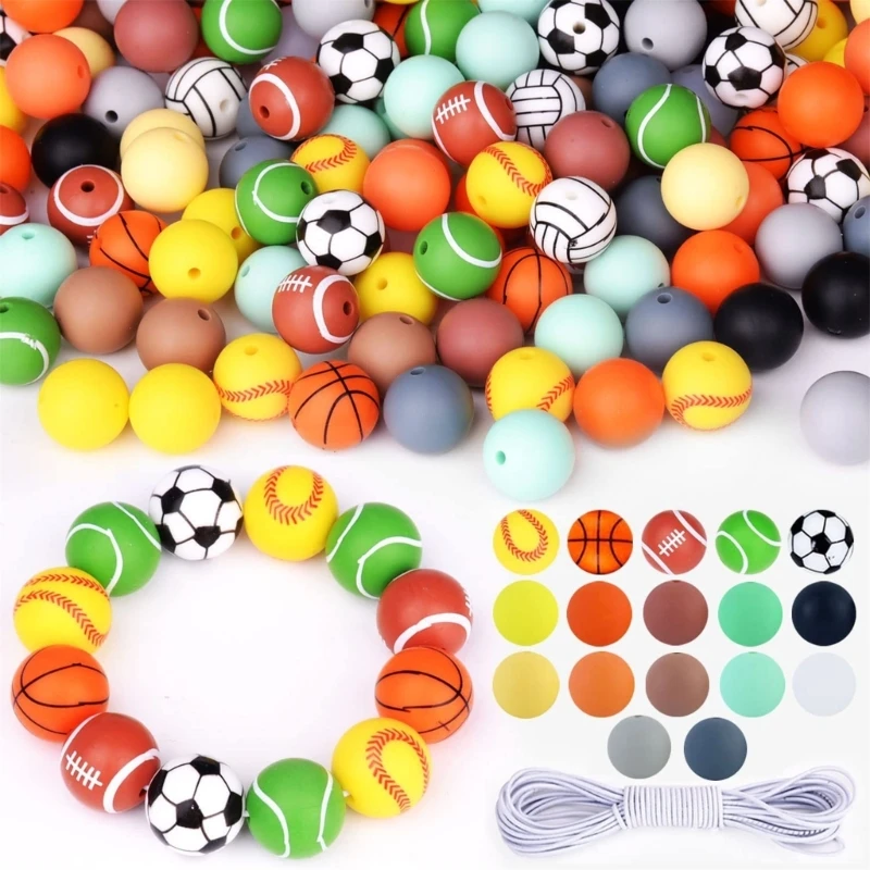 

Girls Silicone Beads for Keychain Making DIY Friendship Necklace Bracelet Crafts for Pacifier Clips ID-Badge Holder