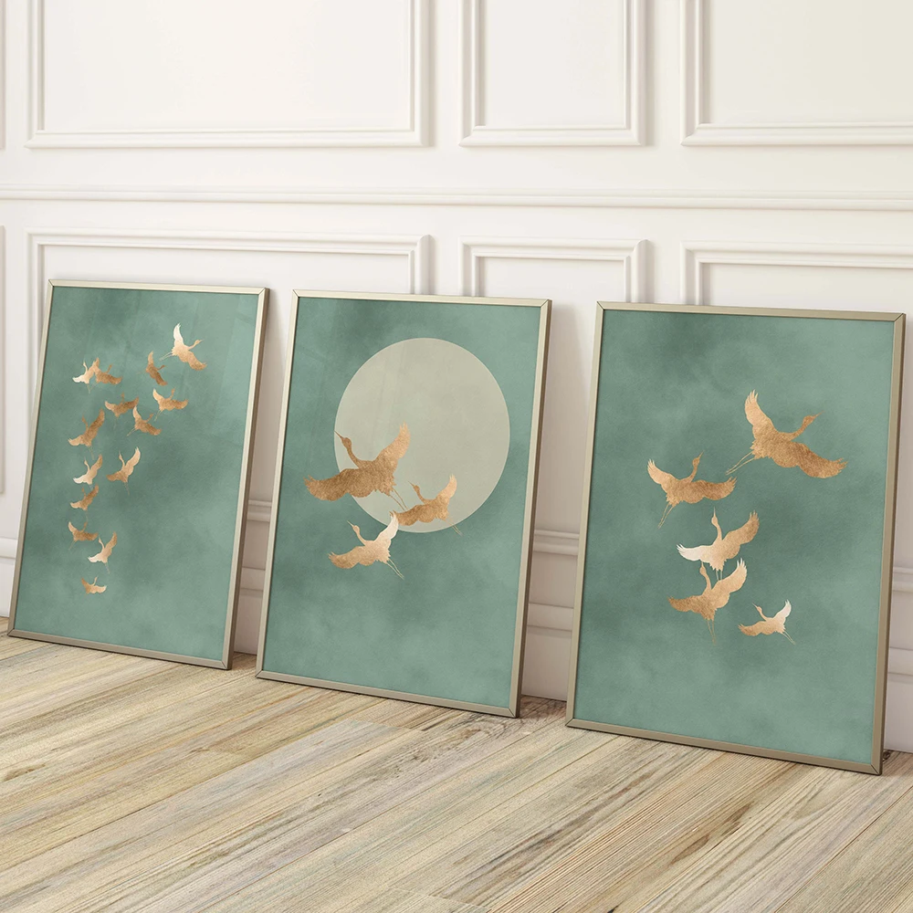 

Набор из 3 настенных принтов «Зеленые Журавли» HALFLEMART