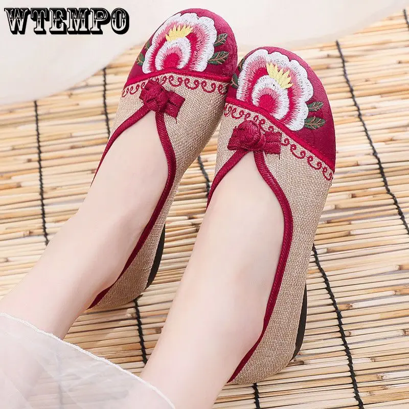 

WTEMPO Women's Shoes Vintage Embroidered Canvas Ballet Flats Lightweight Fashion Ladies Comfortable Round Toe Shoes Wholesale