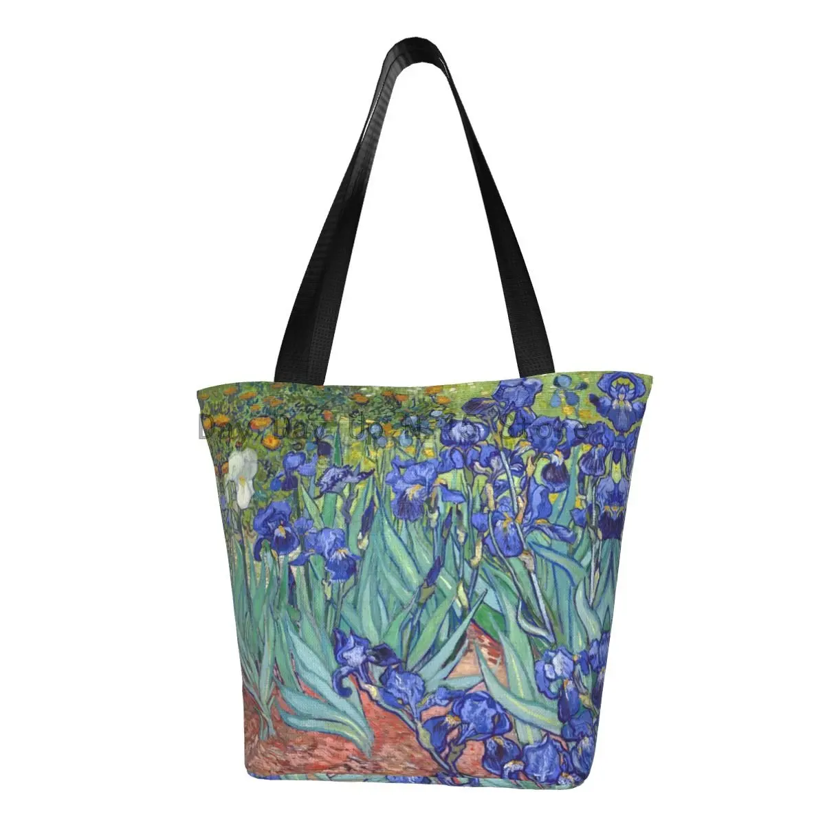 

Irises By Vincent Van Gogh Grocery Tote Shopping Bags Art Flowers Painting Canvas Shoulder Shopper Bag Big Capacity Handbags