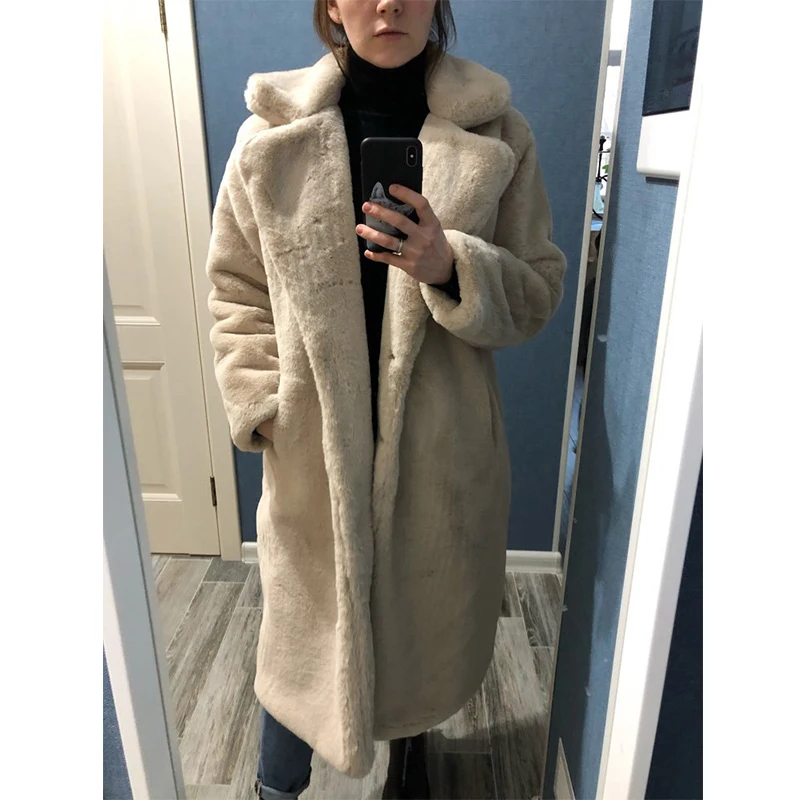 Women Winter Furry Warm Fur Outerwear Fashion Loose Faux Fur Rabbit Long Jacket Casual Thickened Mink Fur Coat Fluffy Jackets