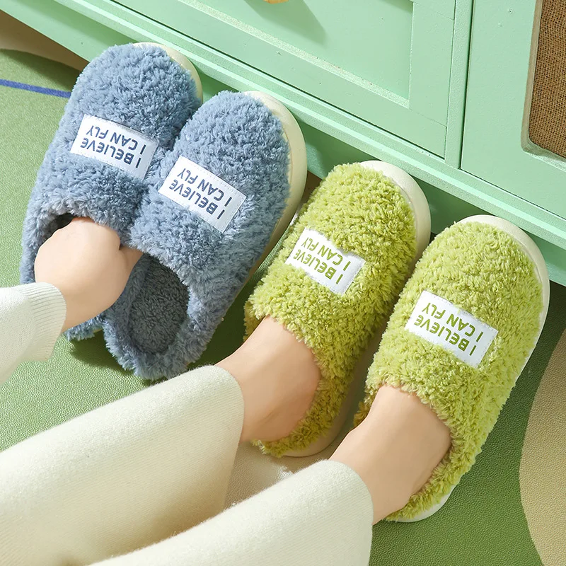

Fluffy Fur Home Slippers for Couples 2023 Winter Plush Warm Cotton Slippers Women Comfort Soft Sole Non Slip Indoor Shoes Woman