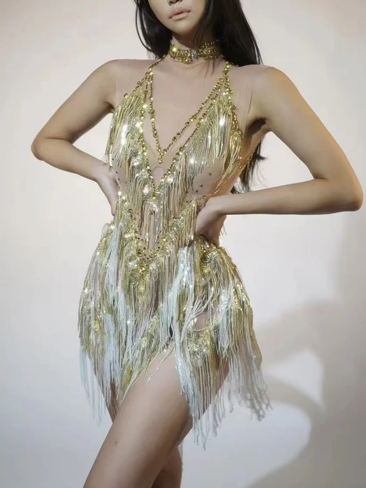 Высококачественный сексуальный эластичный комбинезон с кисточками горячим