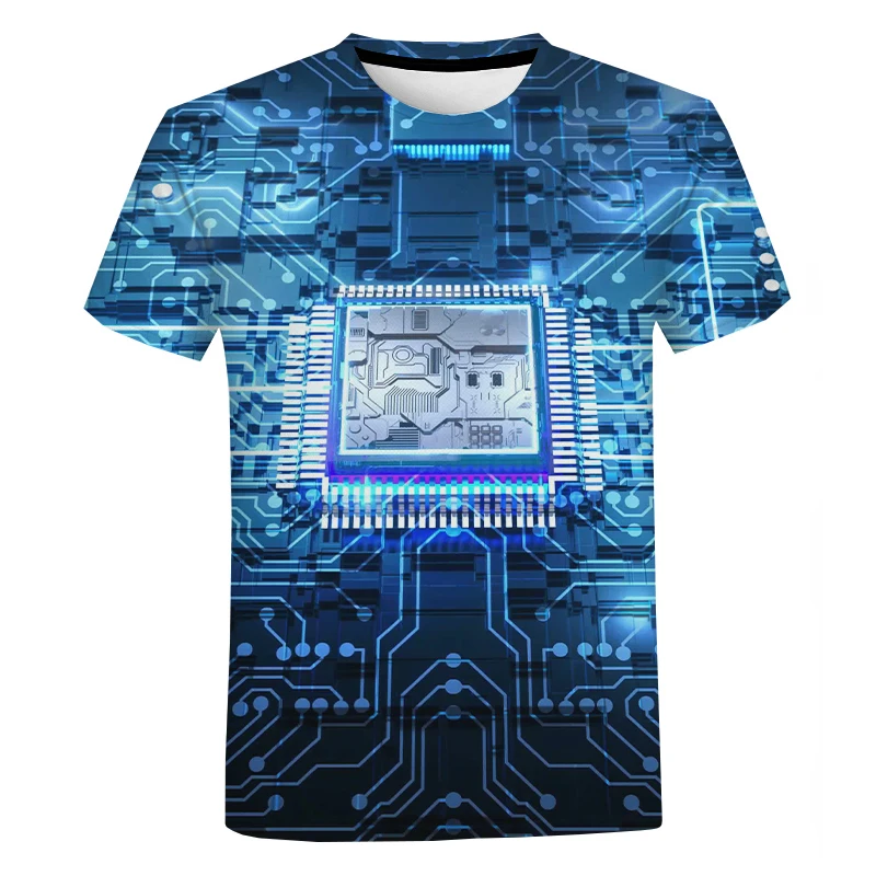 

Oversized Harajuku Streetwear Men's Short Sleeve Shirts Electronic Circuit Board T Chip Shirts Unisex Summer Casual Cool