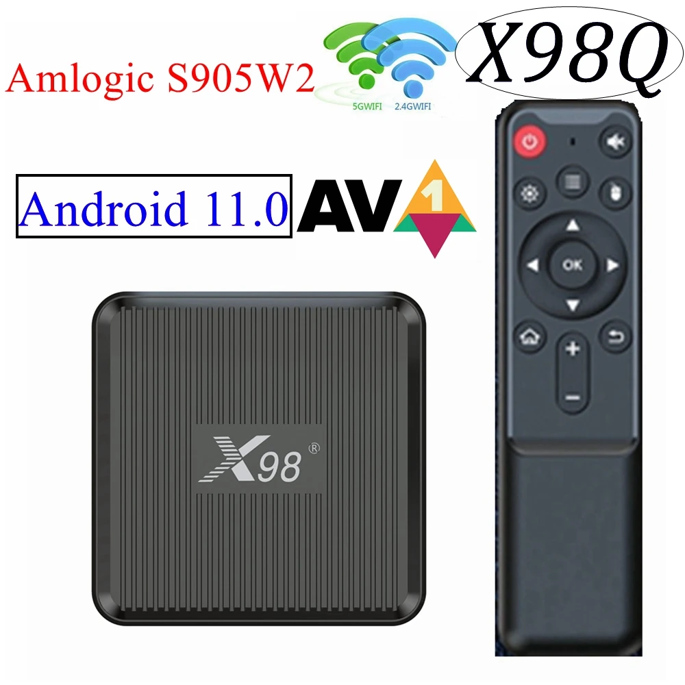 

ТВ-приставка X98Q, Android 11, Amlogic S905W2, 1 + 8/2 + 16 ГБ, 2,4 ГГц