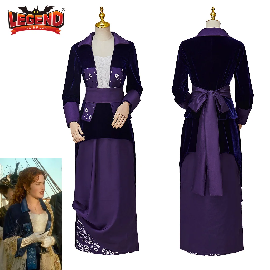 Ladies White & Purple Striped Titanic Costume - Masquerade