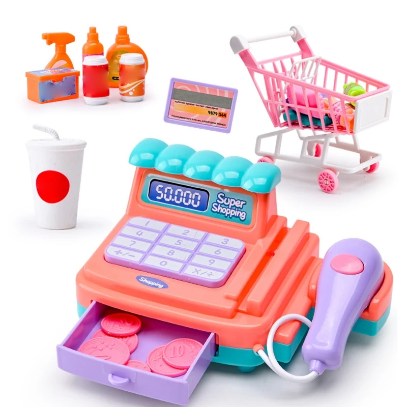 

Cash Register with Scanner Toddler Cashier Toy for Kids with Simulation Scanner Calculator Play Money Credit Card Reader