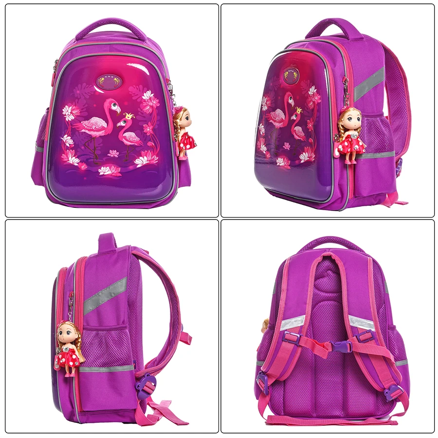 Kids Flamingo Pattern School bags for Girls Waterproof Cartoon Schoolbag 3D Orthopedic Primary School backpack mochilas infantil
