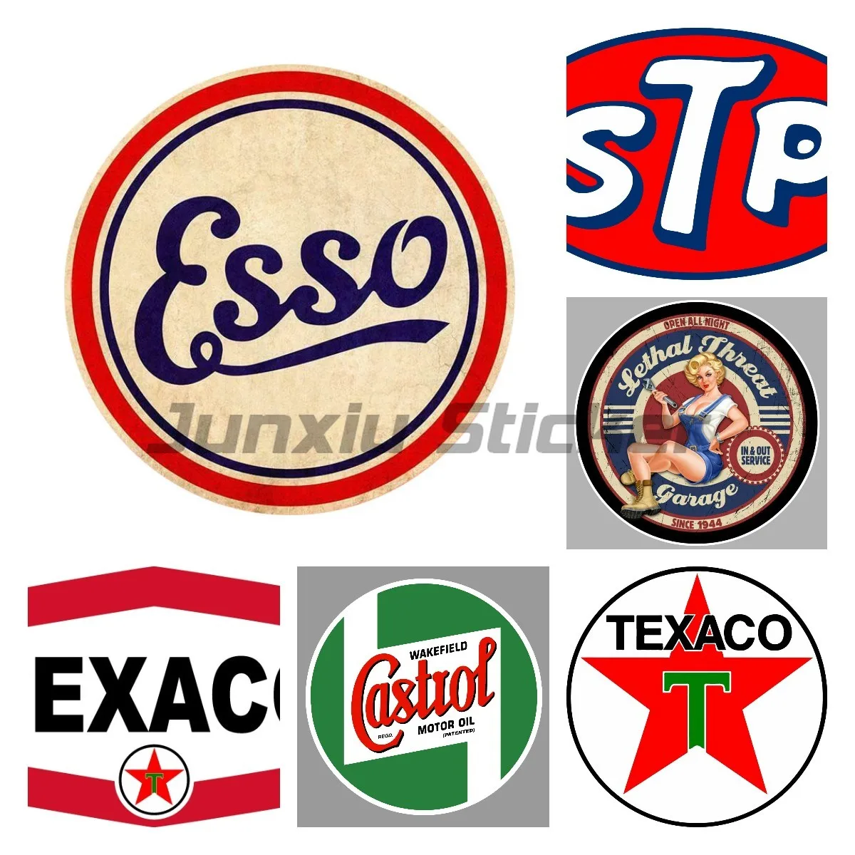 

Stickers Aufkleber Set 4x Suitable for Vintage Oldtimer Oldschool Retro Rost Esso STP Champion Pennzoil HotRod