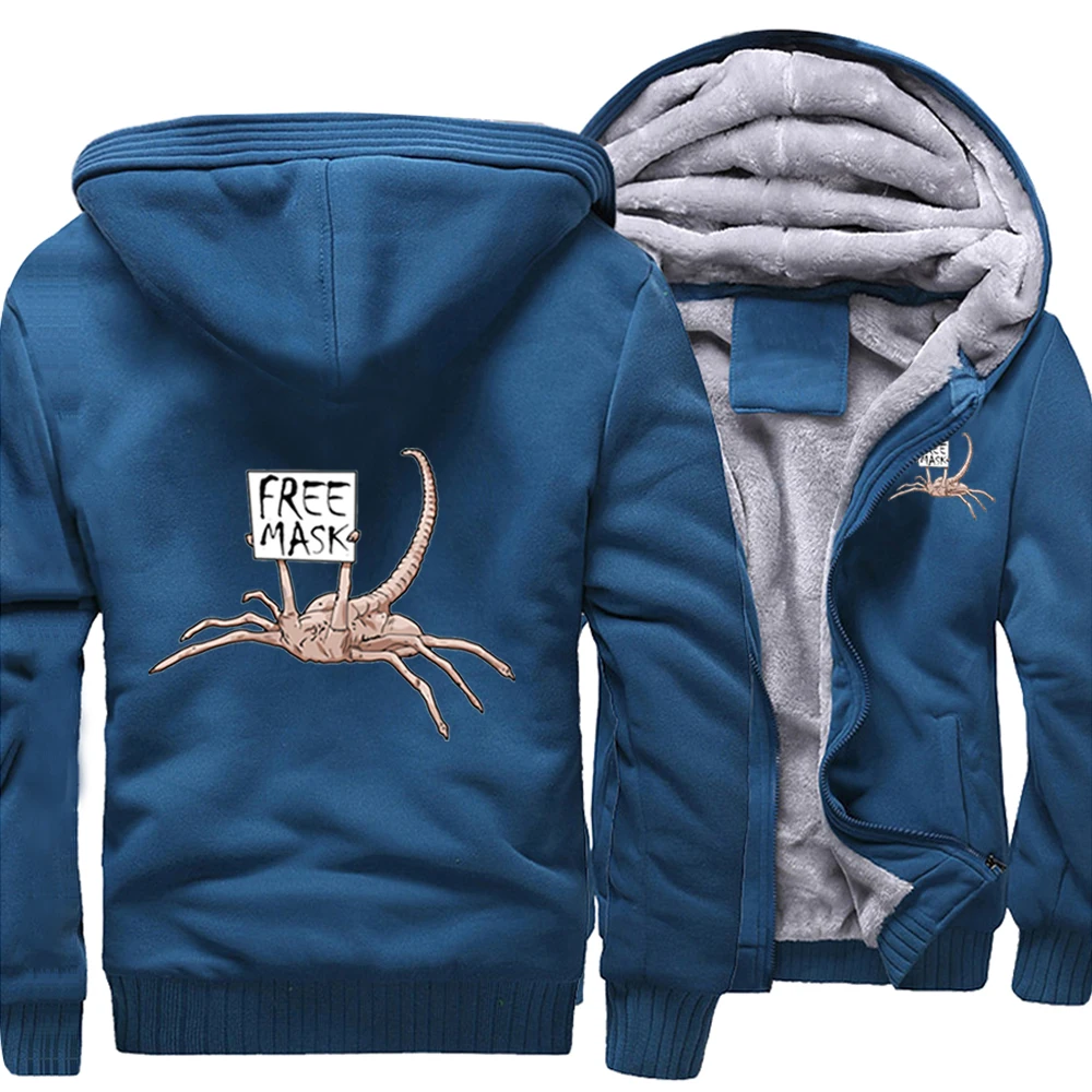 

Free Mask Funny Alien Facehugger Hooded Sweatshirts 2022 Zipper Sportswear Winter Casual Raglan Sleeve Mens Warm Jackets