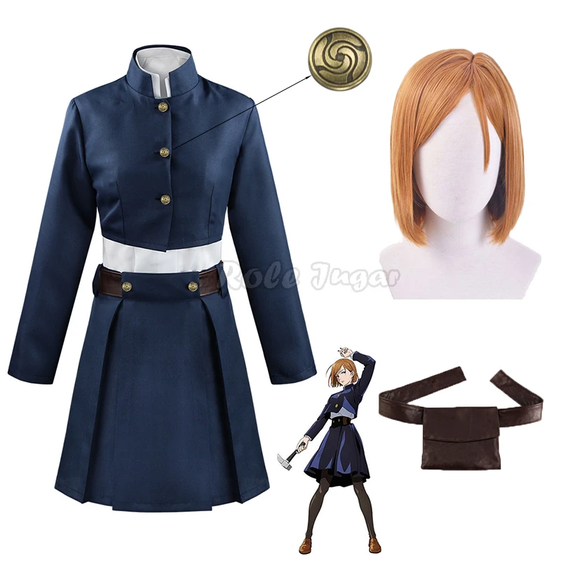 

Anime Jujutsu Kaisen Cosplay Costume Kugisaki Nobara Zenin Maki Cosplay Wig Halloween Women Girl Uniform Waist Arms Bag Full Set