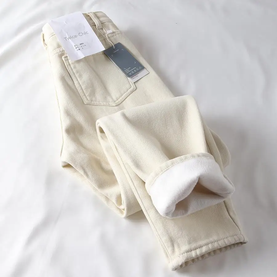 

New Thick Warm Winter Velvet High Waist Harem Pants Hot Pants Vintage Loose Wide-leg Fleece Denim Jeans Woman Trousers Y10