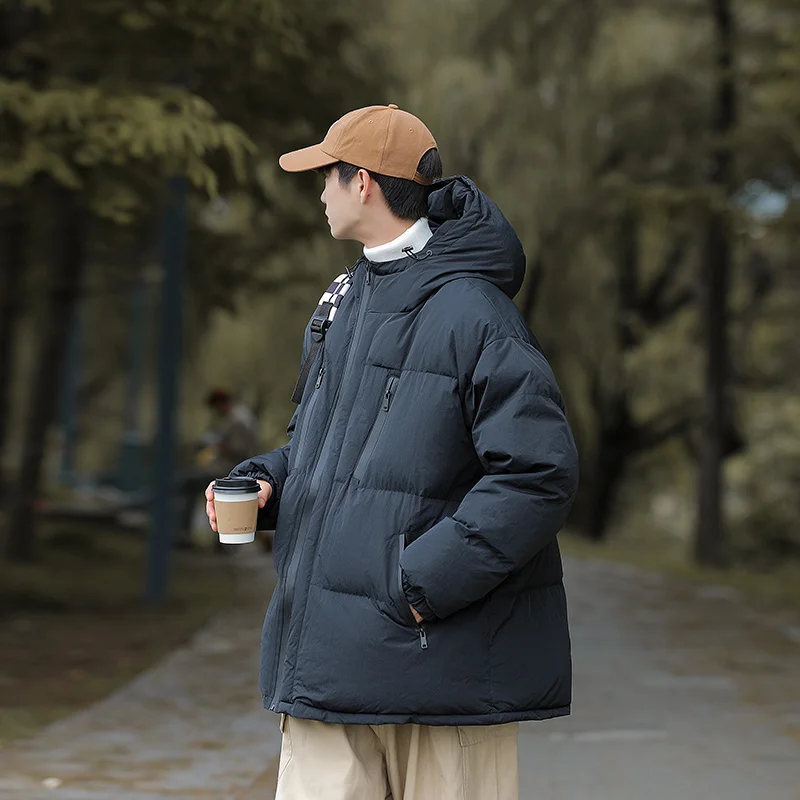 Winter Jacket Men Warm Fashion Casual Beige Black Down Jacket Men Streetwear Loose Thickened Short Coat Men Parker Clothes M-3XL