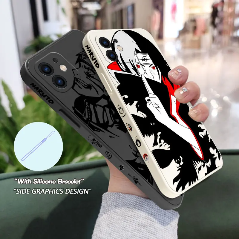 Coque de téléphone en Silicone avec dragonne  Anime Narutos Itachi  pour iPhone 14 13 12 11 Pro Max