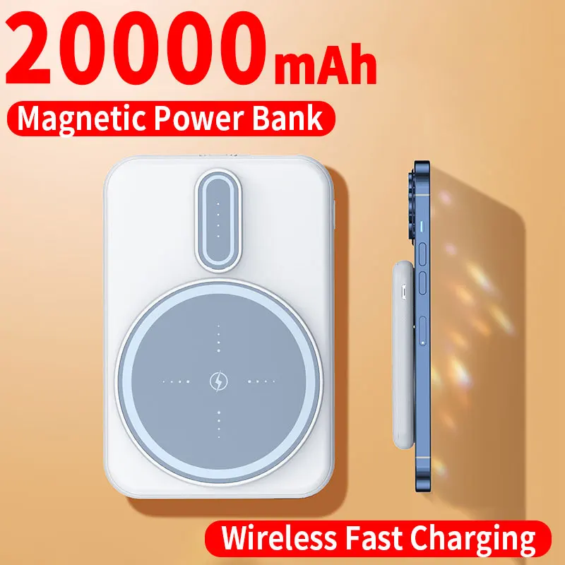 

Mini Magnetic Power Bank Portable 20000mAh Charger Wireless Fast Charging External Battery for iPhone12 13 14