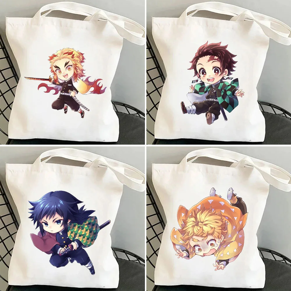 

Japan Anime 2023 Tanjirou Cute Nezuko Demon Slayer Kimetsu No Yaiba Cartoon Tote Bags Women Canvas Shoulder Shopper Bag