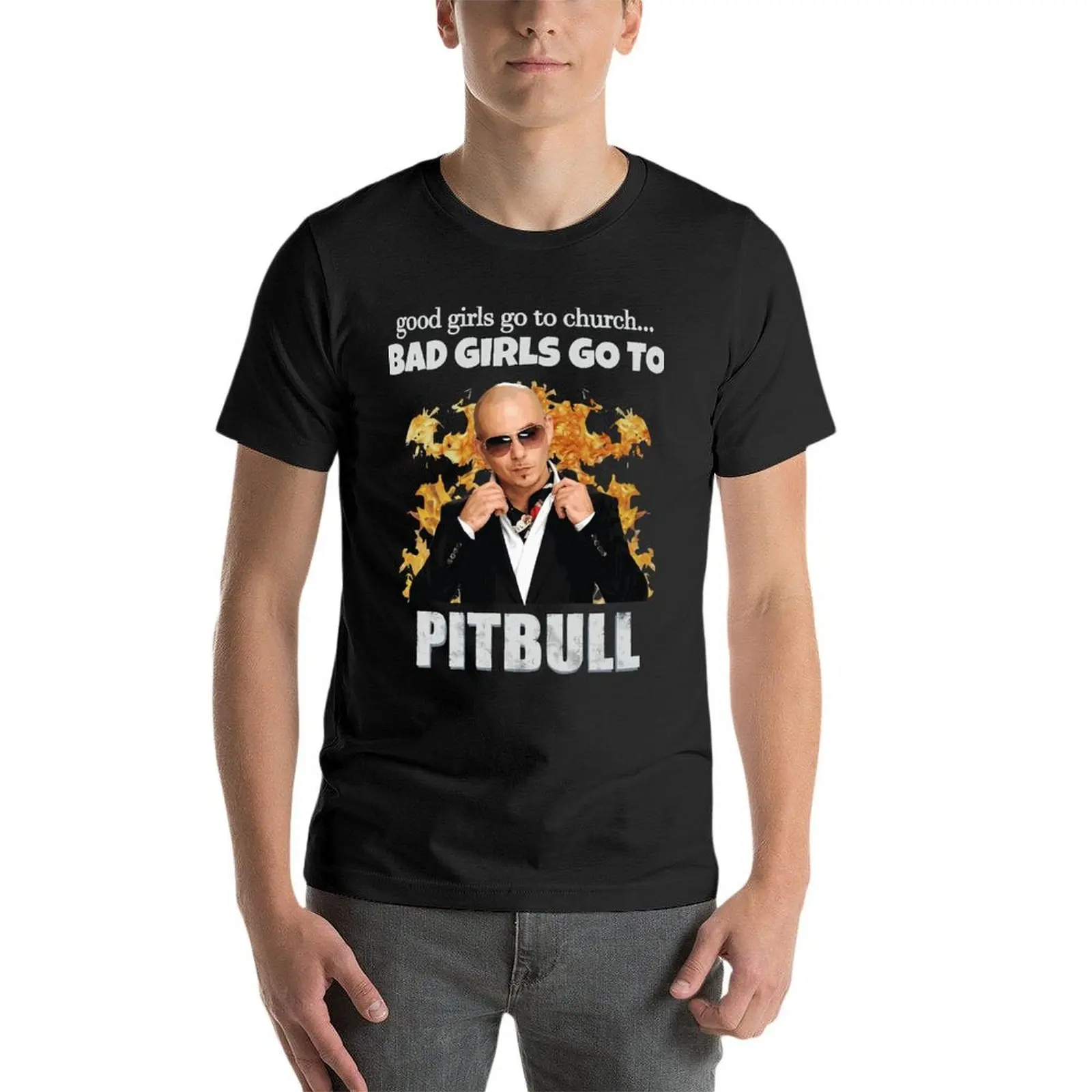 

Good Girls Go To Church Bad Girls Go To Pitbull Oversize T Shirts For Men Clothing 100% Cotton Streetwear Big Size Tops Tee