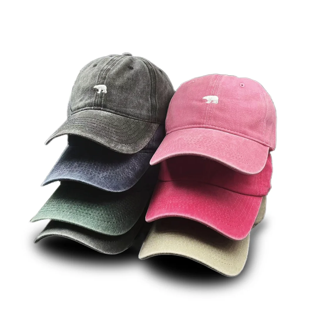 

7 Colors Embroidered Polar bear Vintage Washed Cotton Baseball Cap Men Women Outdoor Autumn Summer Casual