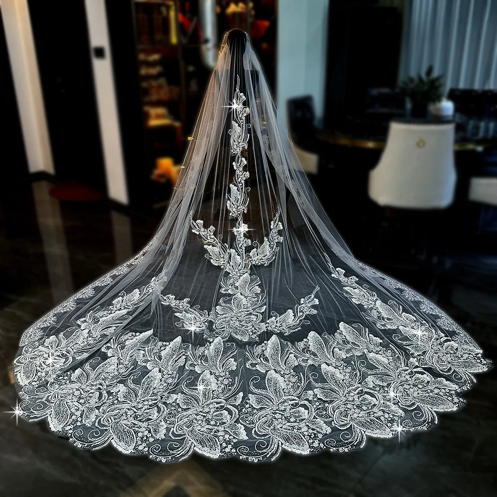 Свадебная фата Mantilla L&P DQL Studio, реальные фотографии, с цветочными аппликациями из бисера, фата для невесты длиной 3*3,5 м. (art.: 3920dcd38eca4) - 3920dcd38eca4