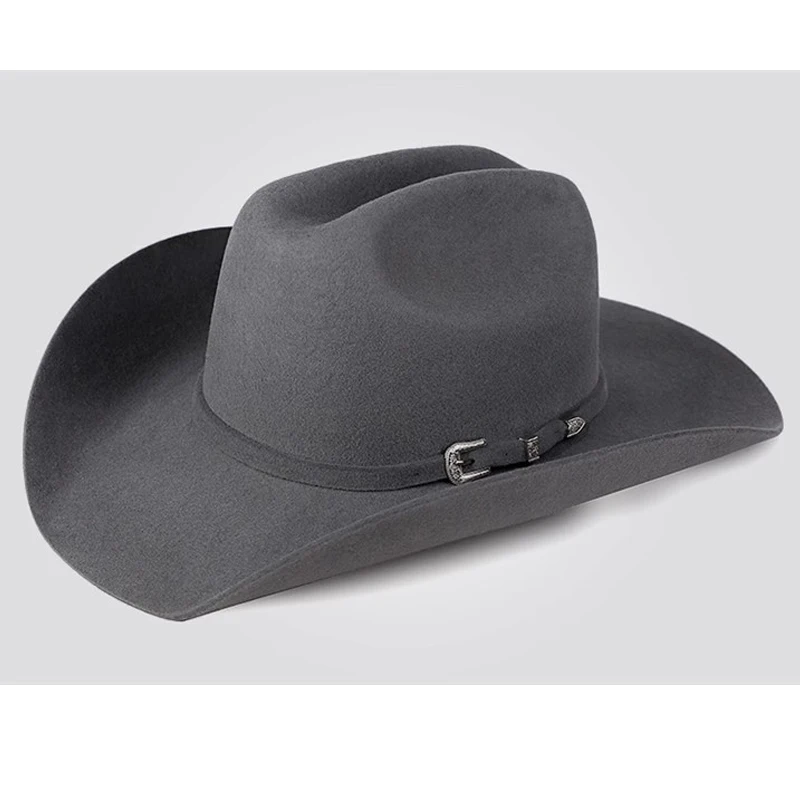 Unisex Western Cowboy Hat 100% Wool Felt American Hats Fedora Outdoor Wide Brim Hat With Gray,Black,White Coffee Color