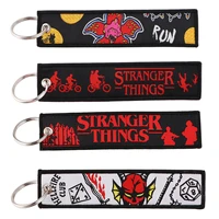 stranger things keychain for motorcycles cars key fobs key tag friends tv show embroidery key ring for men women accessories