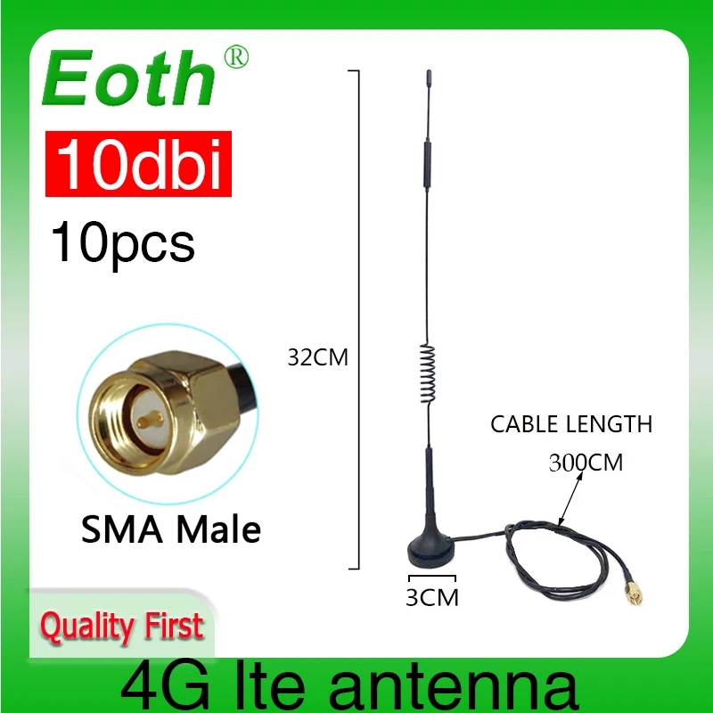 Eoth 10pcs  4G lte antenna 10dbi SMA Male  Connector Plug antenne router external repeater wireless modem antene