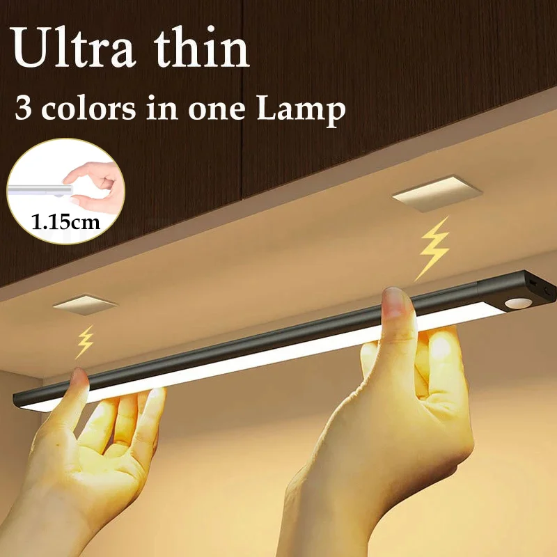 

Night Light Motion Sensor Light Wireless USB Under Cabinet Light For Cabinet Bedroom Wardrobe Indoor Lighting 3color in One Lamp