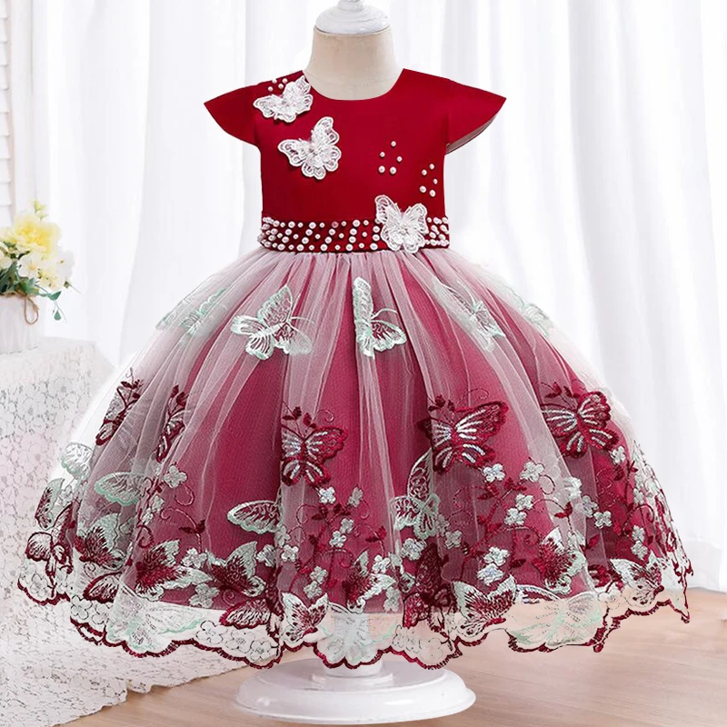 Платье принцессы с вышивкой бабочки для девочек пушистое кружевное детское