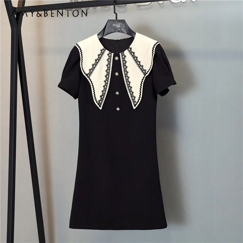 

Женское облегающее платье с коротким рукавом, летнее Новое роскошное женское платье контрастных цветов, кружевное черное платье с большим лацканом